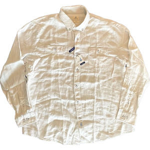 Johnnie-O Hangin' Out Men's 2XL White Long Sleeve 100% Linen Button Down Shirt